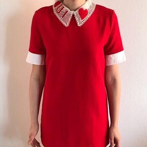 English Factory Red Collared Shift Dress